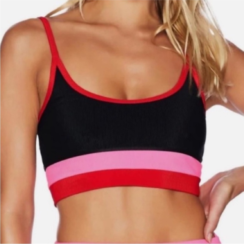 Colorblock Women's Bralette - Black, Pink, Red beach riot